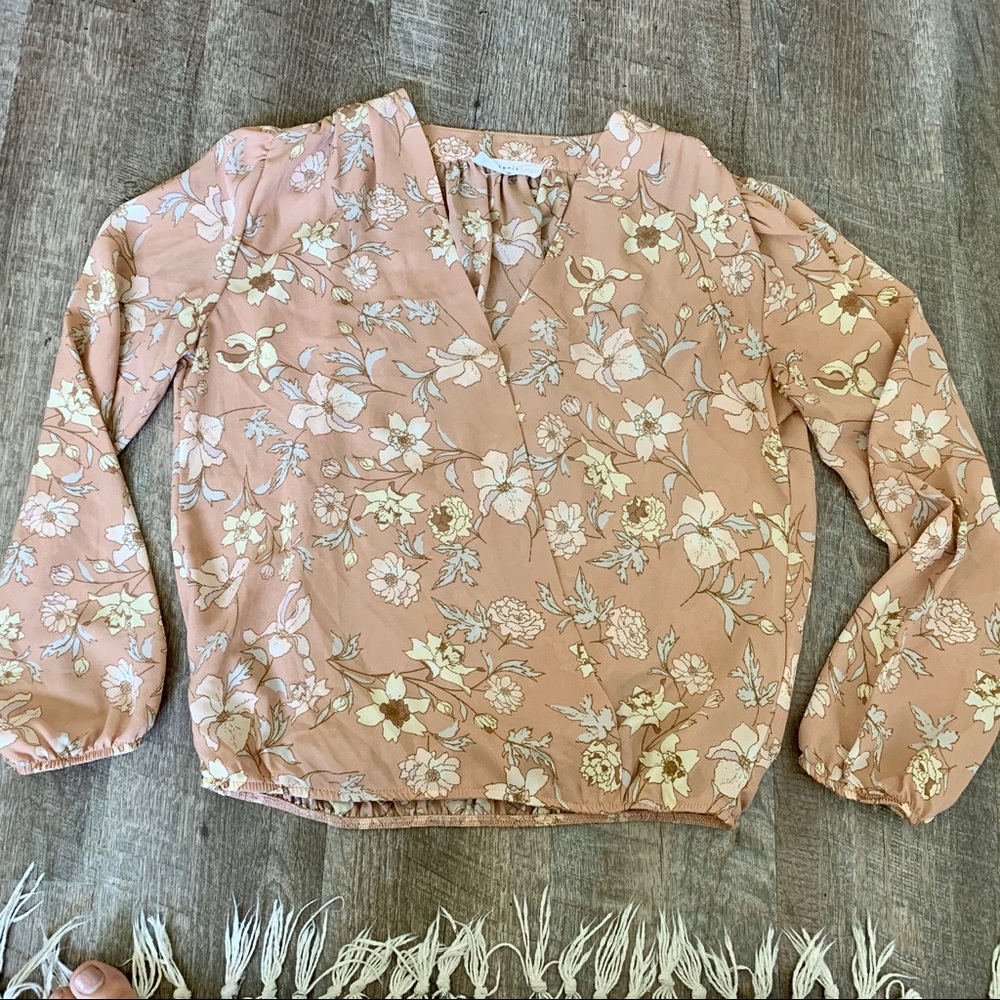 Blush floral long sleeve blouse